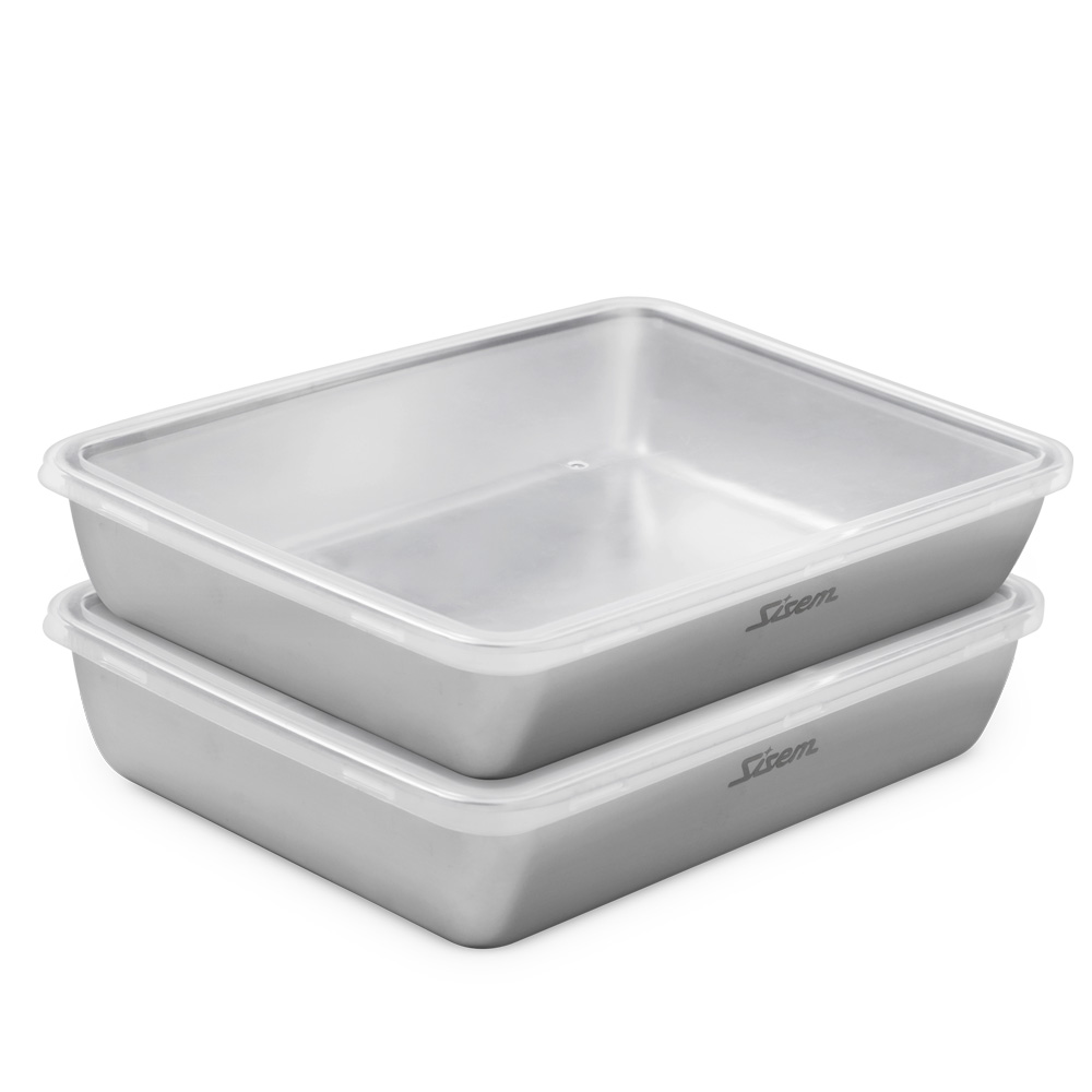 1+1 시샘 연마제 없는 스텐 밧드 사각 트레이 투명 뚜껑 커버 밀폐용기 반찬통 2p 세트 제품 이미지