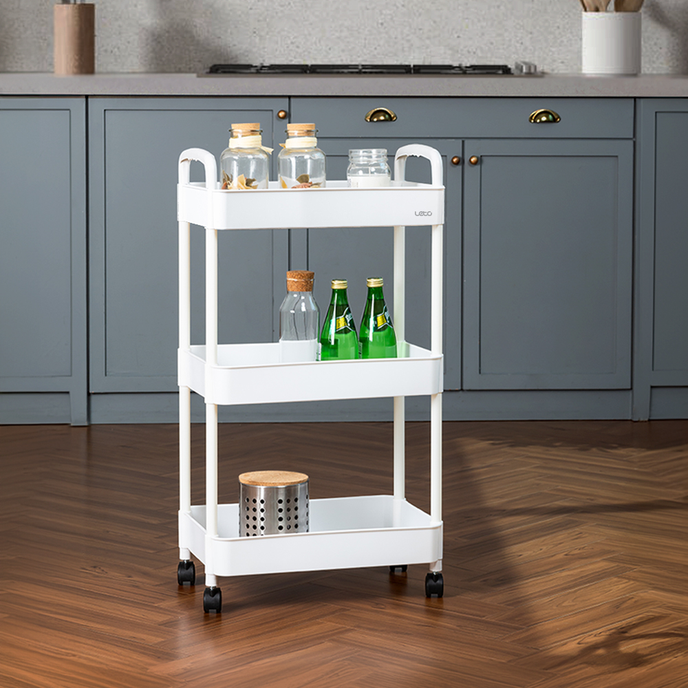 레토 트롤리 3단 투명 아크릴 이동식 웨건 카트