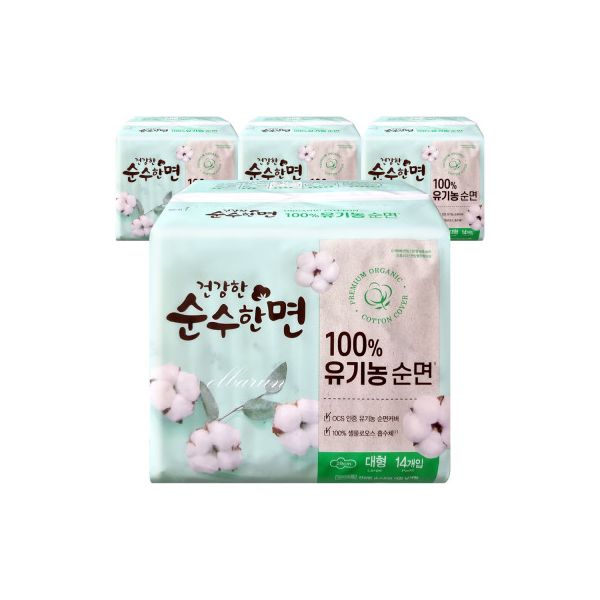 깨끗한나라 건강한 순수한면 날개 대형14매x4개 : 마켓레제르
