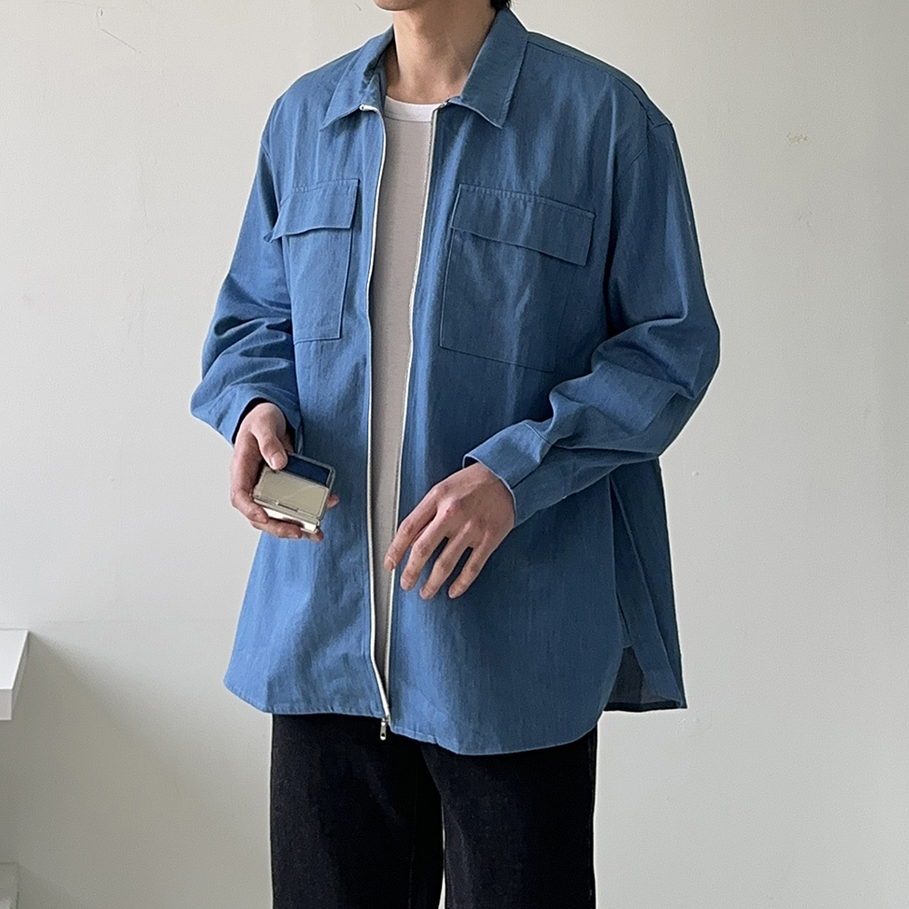 남자 청자켓 오버핏 집업 데님 남자 자켓 - 상세 이미지 3
