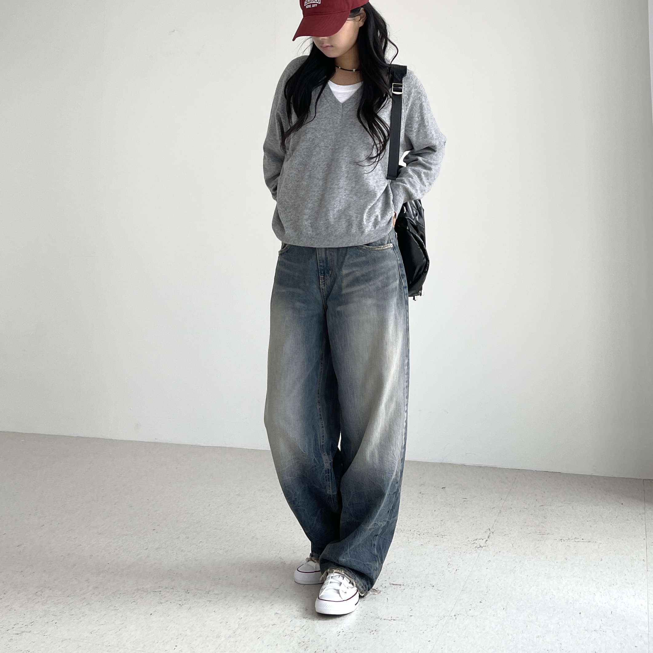ootj 커브드데님 여성 와이드 청바지 하이웨스트 중청 벌룬핏 배기 통바지 오오티제이 - 상세 이미지 3