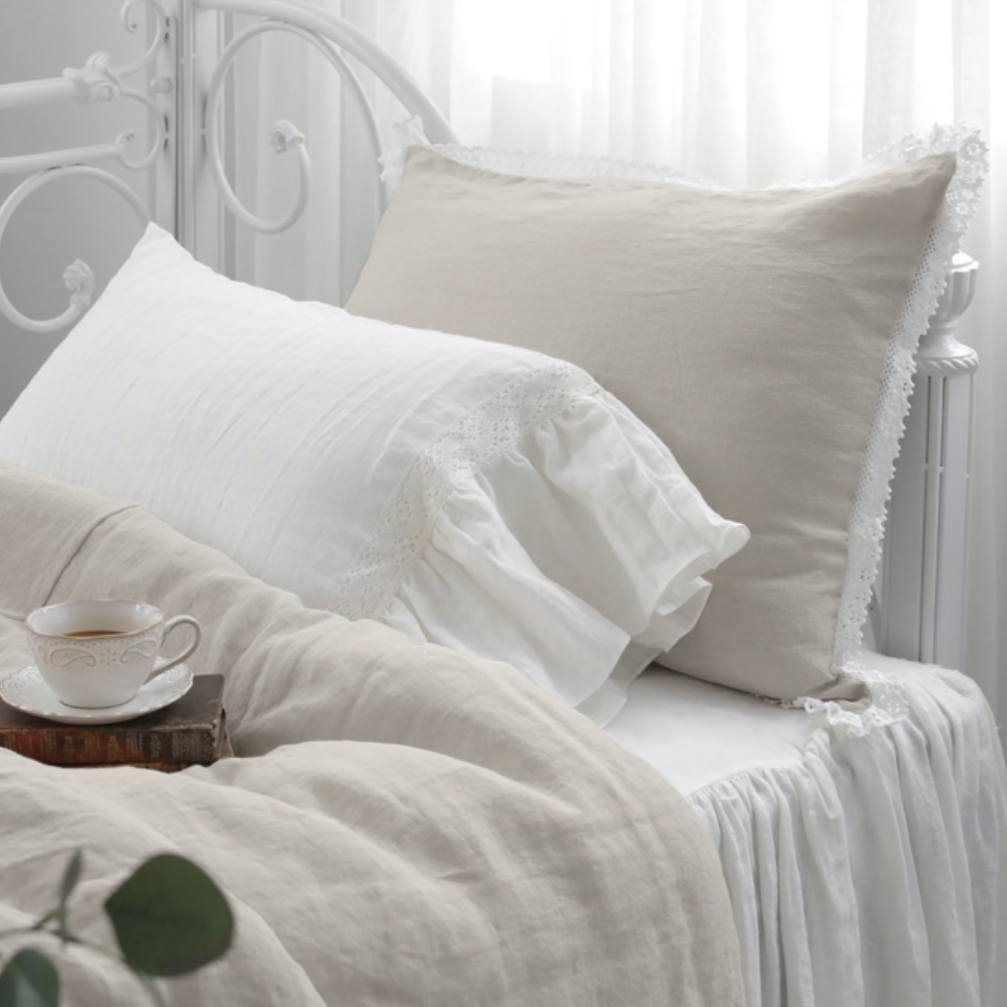 시에나 러플 프릴 레이스 수입 고급 린넨 차렵이불 침구 베딩 베게커버