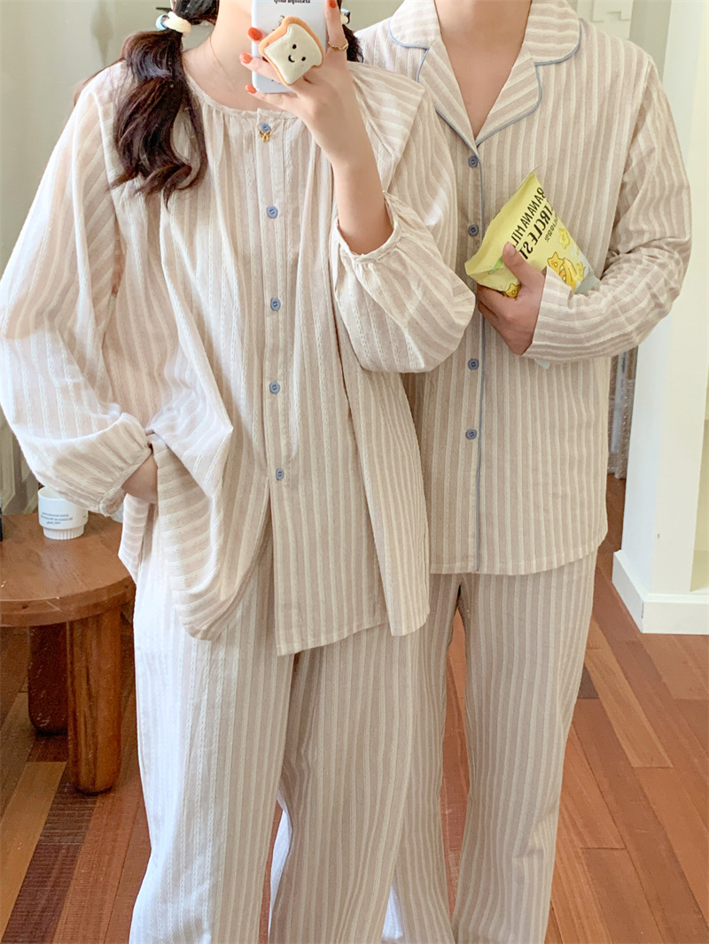 (커플잠옷) (그로이잠옷세트) 여성잠옷 남성파자마 2컬러 스트라이프 가을 긴팔 신혼 연인 상세 이미지 26