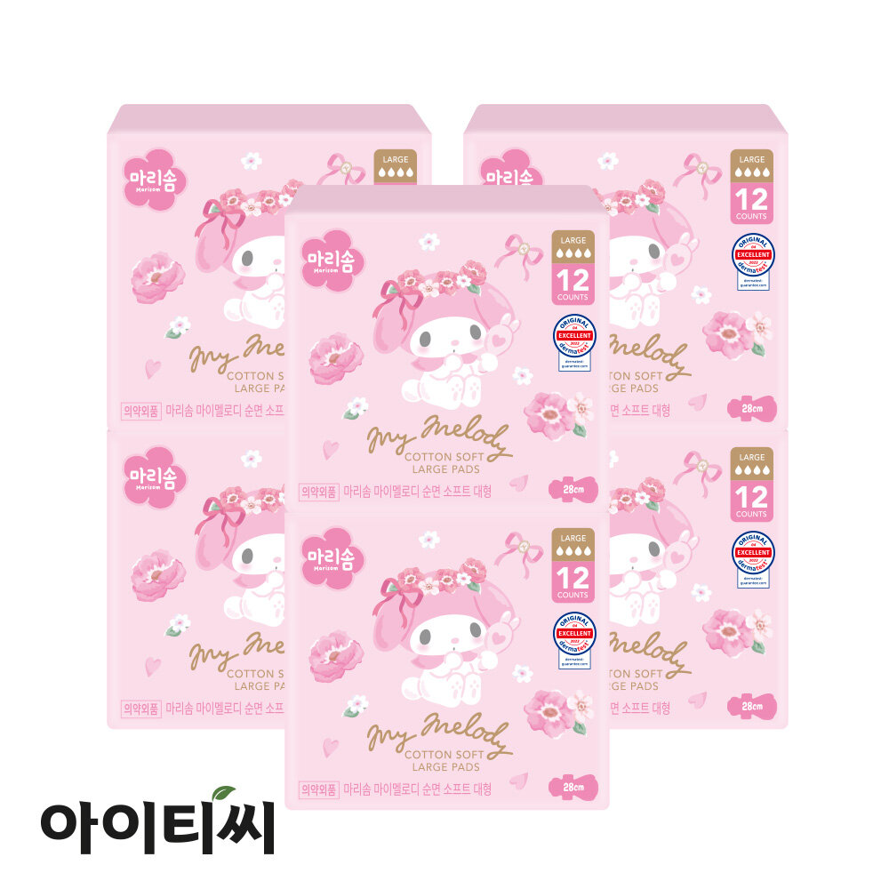 마리솜 마이멜로디 순면 소프트 대형 생리대(12입)X6팩 - 메인 이미지