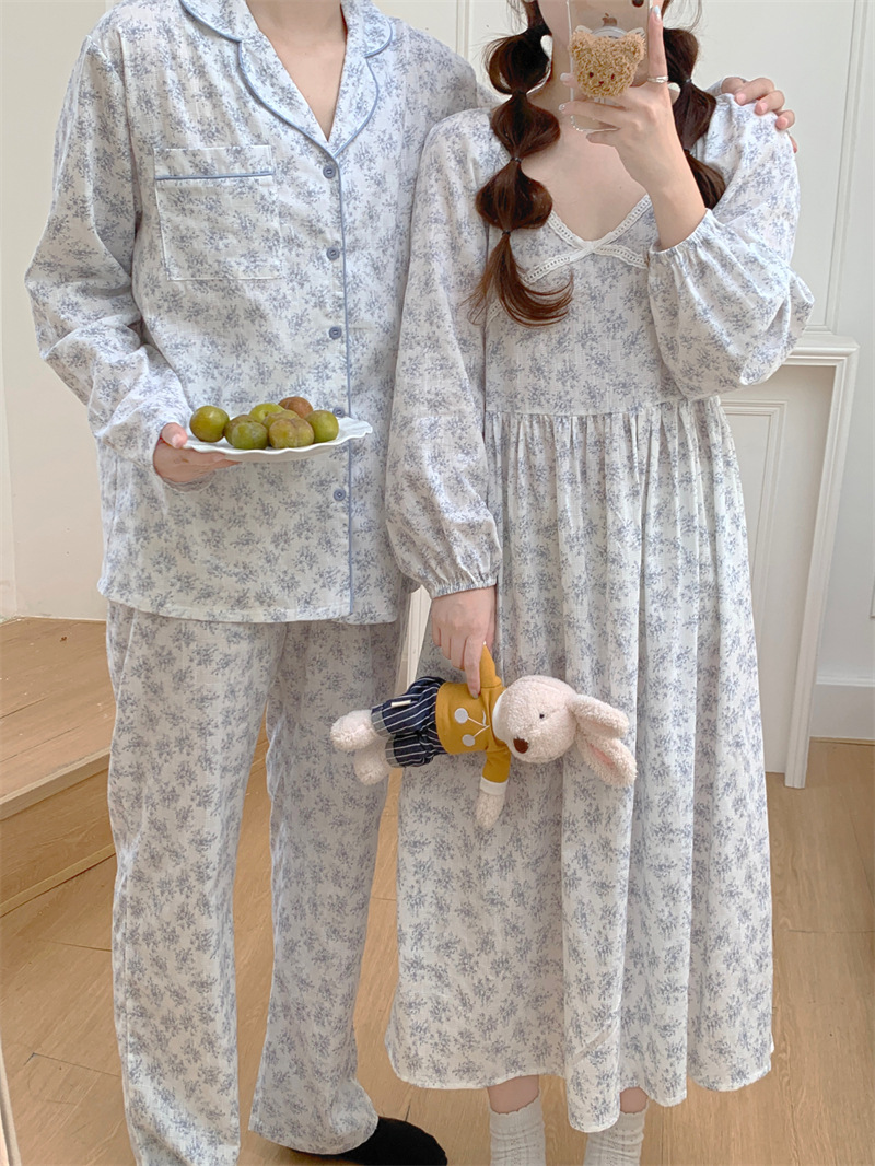(커플잠옷) (리크원피스잠옷) 임산부잠옷 빅사이즈파자마 트임 꽃무늬 플라워 신혼 연인 상세 이미지 12