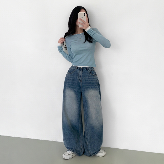 [숏,롱/찐와이드] 던미유 빈티지 워싱 옆핀턱 맥시핏 청바지 탄탄 벌룬 데님 와이드 팬츠 상세 이미지 35