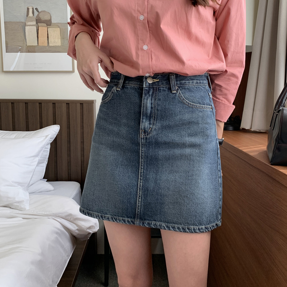 하이웨스트 진청 데님 스커트 청치마 A라인 치마 가을 치마 여성 미니 스커트 - 상세 이미지 2