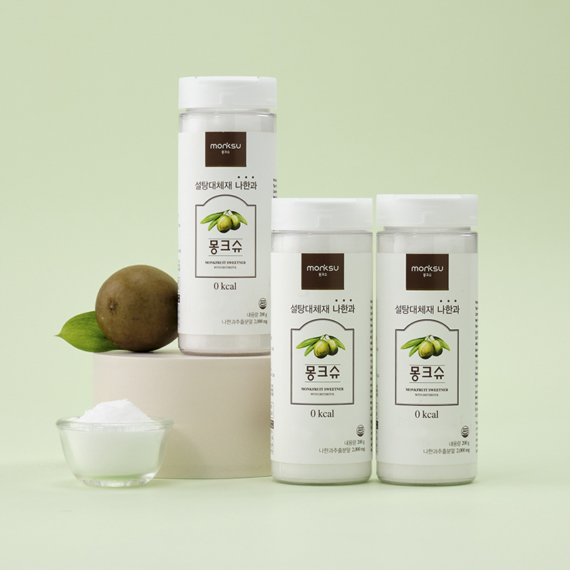 몽크슈 몽크프룻 나한과 분말 에리스리톨 설탕대체 스테비아 200g, 3개