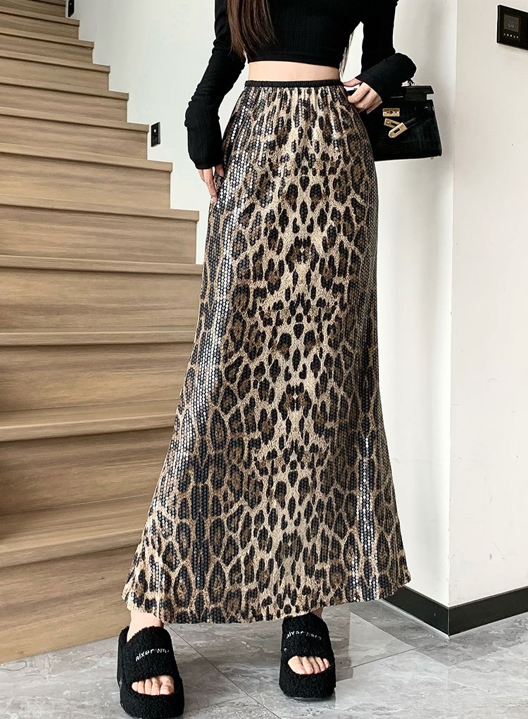 여자여자몰 특이한게좋아 스팽글 호피 머메이드롱스커트 가을 화려한스커트