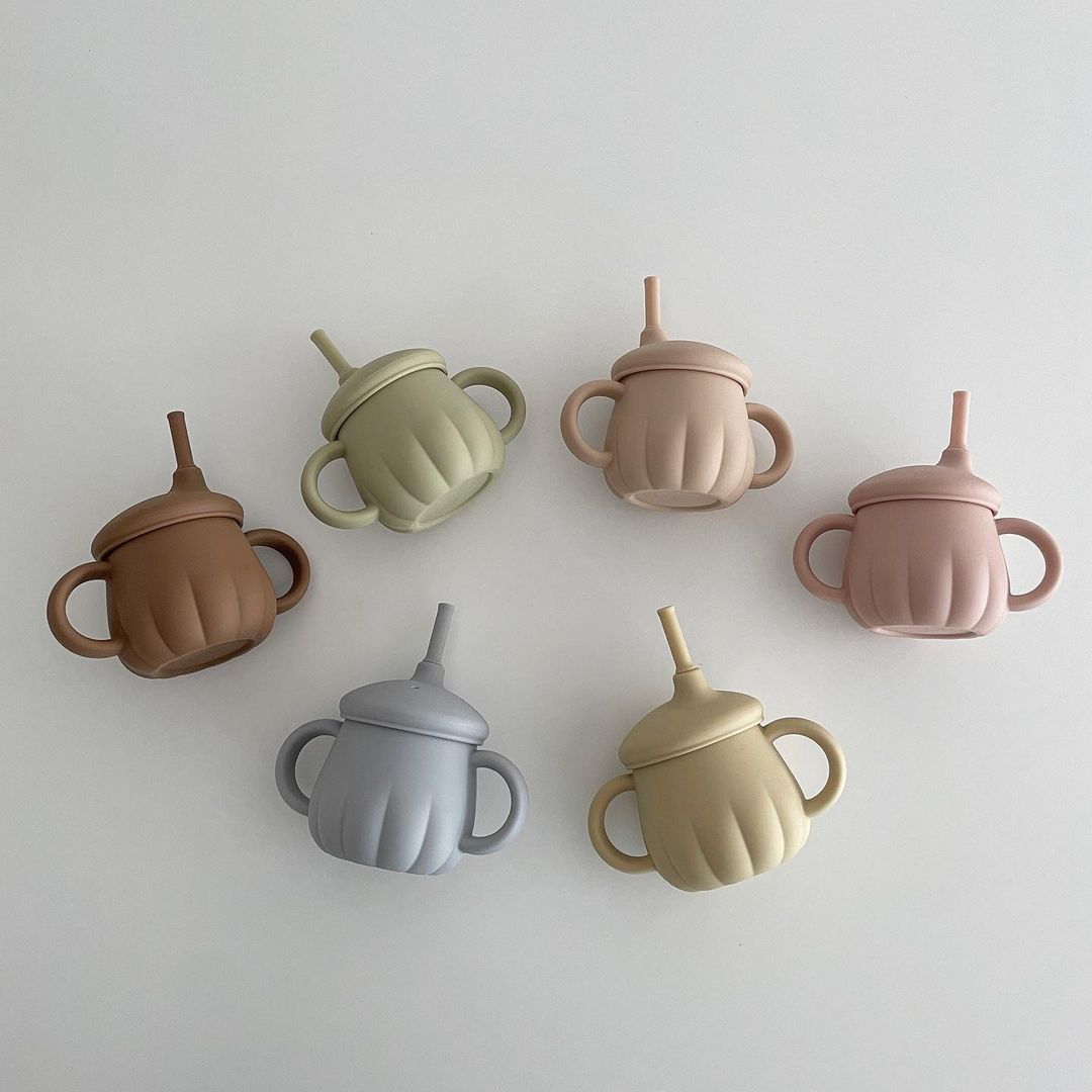 티지엠 호박단지 역류방지 양손컵 자기주도 이유식 아기컵 빨대컵 세척솔포함