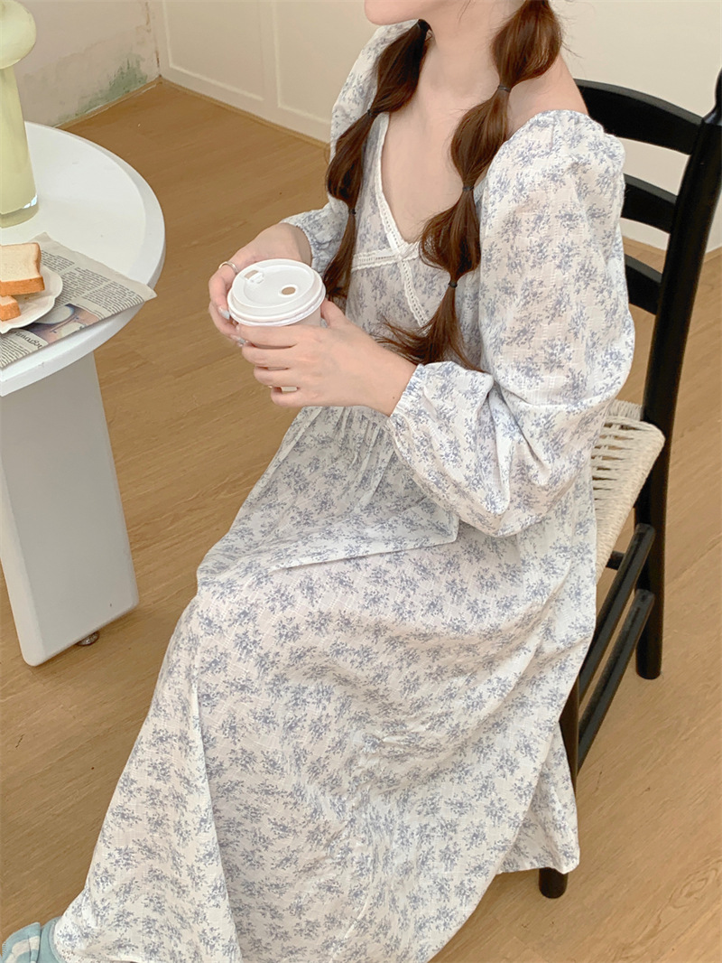 (커플잠옷) (리크원피스잠옷) 임산부잠옷 빅사이즈파자마 트임 꽃무늬 플라워 신혼 연인 상세 이미지 6