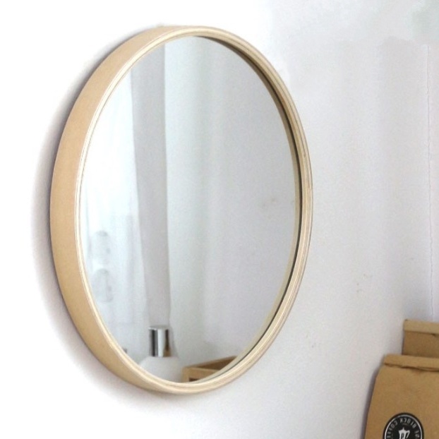 벽걸이 소형 거울 원목 원형 거울 카페 화장실 둥근 거울