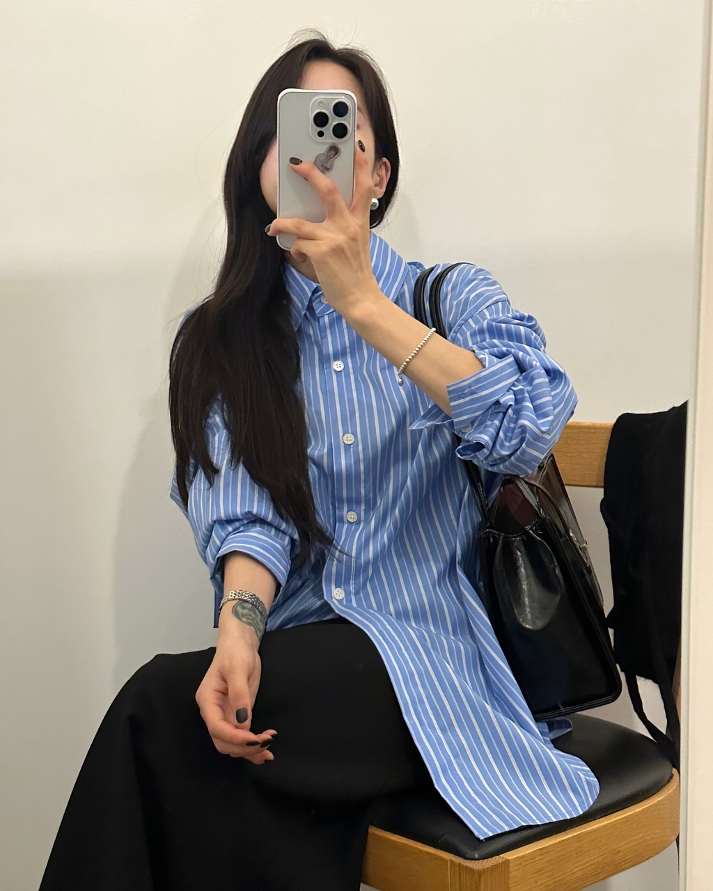 워핏 여성 가을 루즈핏 오버핏 스트라이프 셔츠 - 상품 이미지