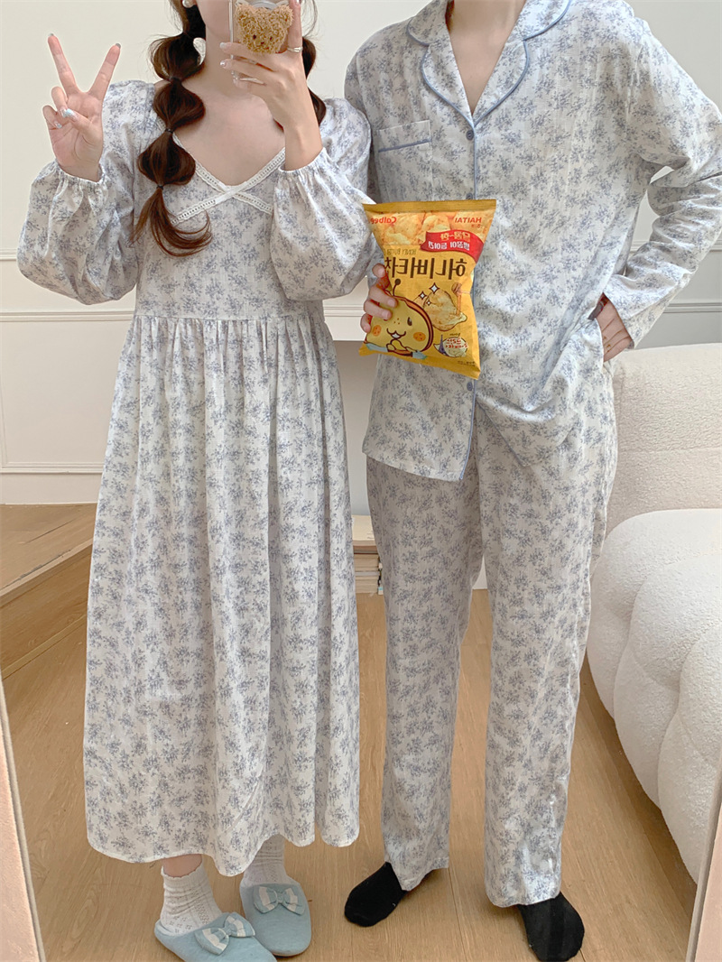 (커플잠옷) (리크원피스잠옷) 임산부잠옷 빅사이즈파자마 트임 꽃무늬 플라워 신혼 연인 상세 이미지 4