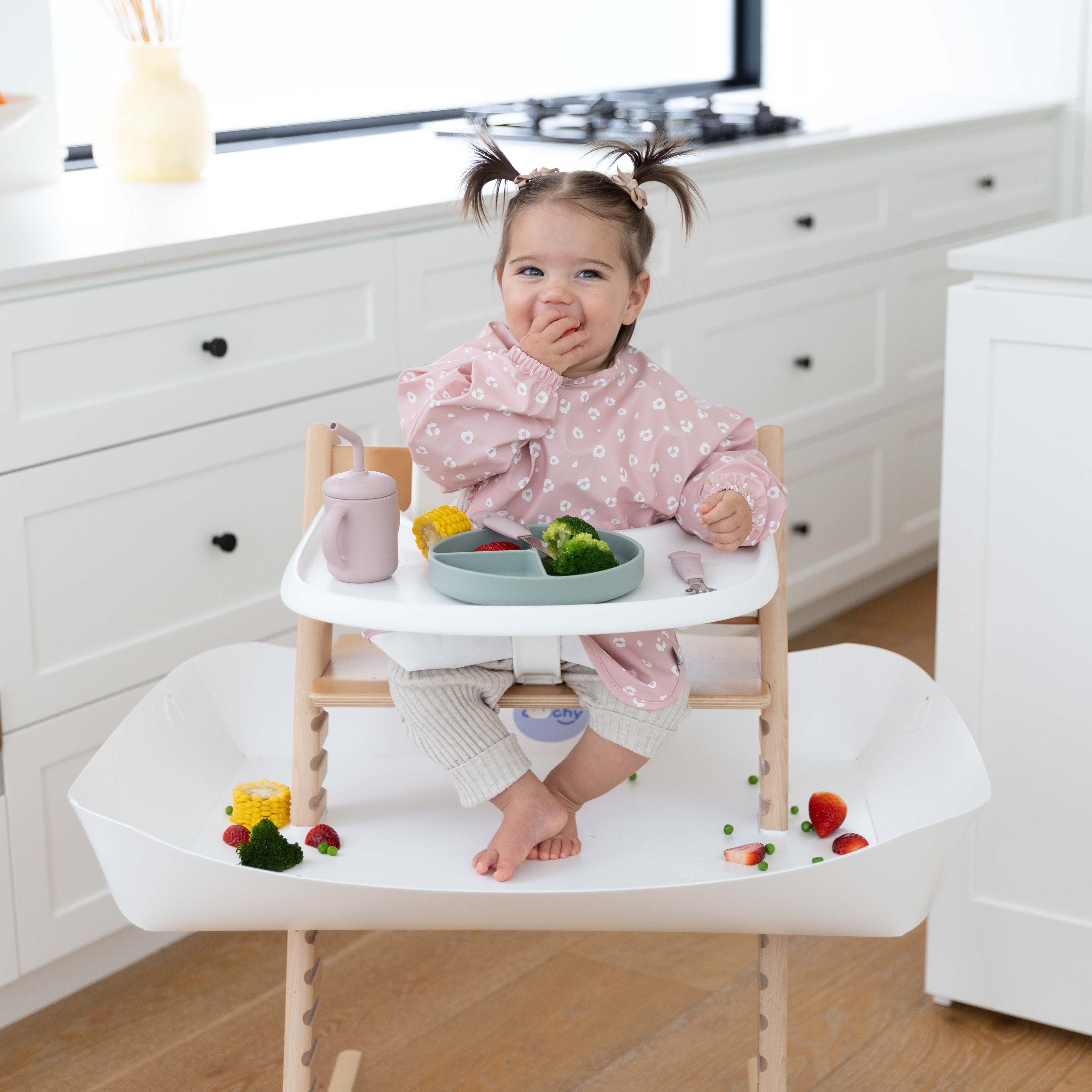 푸드캐처 캐치 자기주도 이유식 매트 턱받이 받침대 스토케 트립트랩 화이트