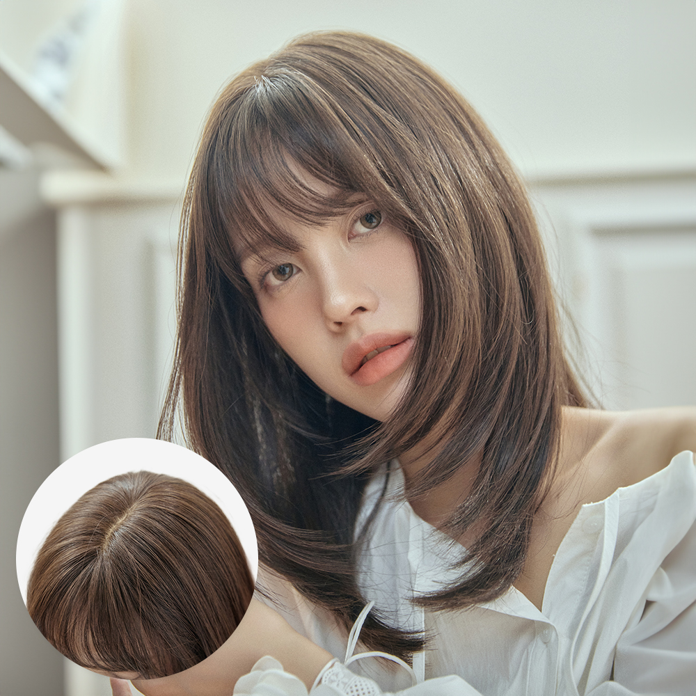 완수제 통가발 레이어드 윈드컷 실비 모스트 자연스러운 정수리 항암 가벼운 - 상품 이미지