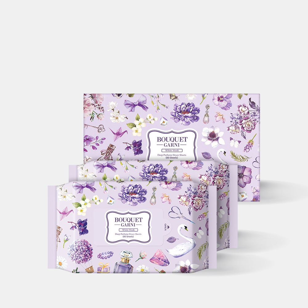 [총 160매] 부케가르니 딥 퍼퓸 드라이시트 80매 2개 섬유유연제 화이트머스크 향_향 교차가능 건조기시트