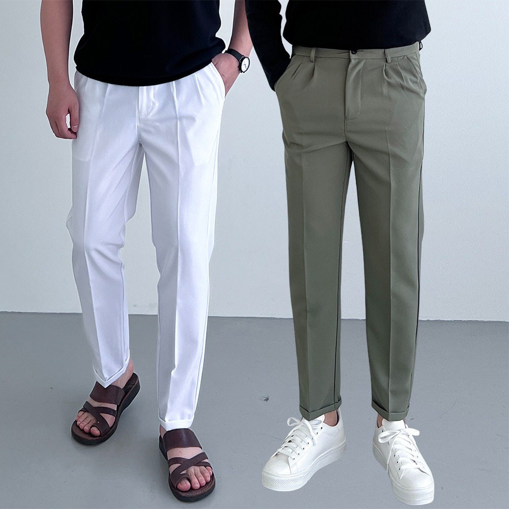 1+1 링클프리바지 남자9부슬랙스 구김없는바지 여름슬랙스 기지바지 - 상품 이미지