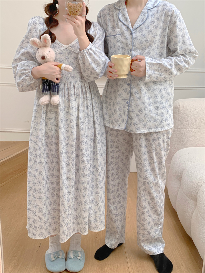 (커플잠옷) (리크원피스잠옷) 임산부잠옷 빅사이즈파자마 트임 꽃무늬 플라워 신혼 연인 상세 이미지 7