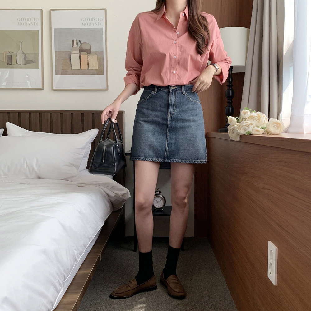 하이웨스트 진청 데님 스커트 청치마 A라인 치마 가을 치마 여성 미니 스커트 - 상세 이미지 3