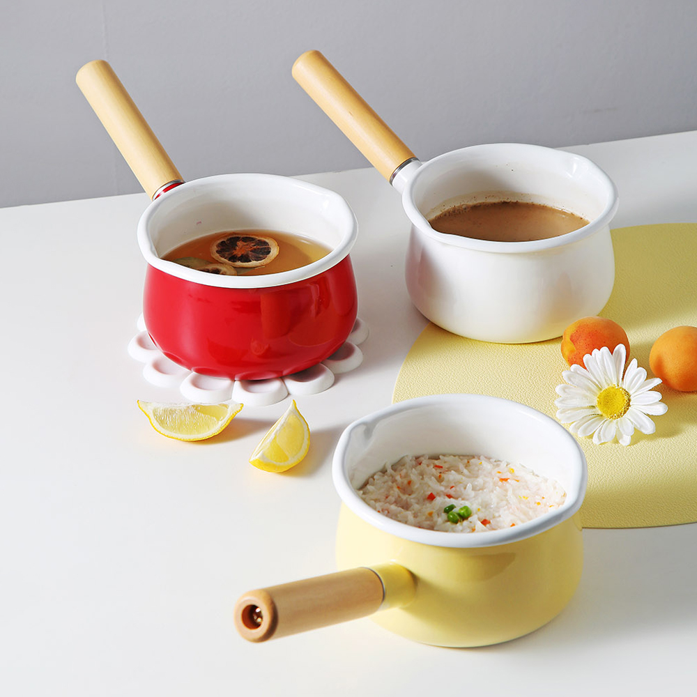 법랑 밀크팬 이유식냄비 라면냄비 멀티팟 인덕션 소스팬 1인용 가벼운 15cm, 옐로우