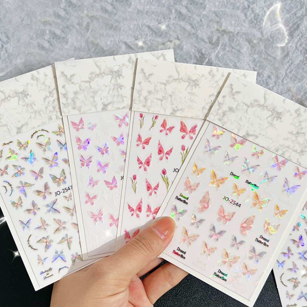 셀프 젤 네일 나비 스티커 재료 패디 자개 오로라 붙이는 발 팁 페디 파츠 아트 홀로그램 여름 데코 - 상품 이미지