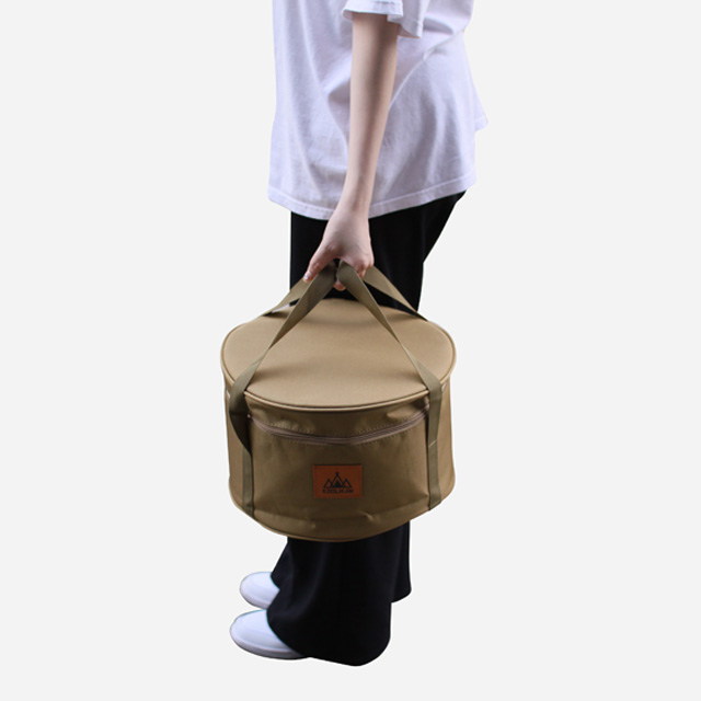 KOOLMAN 쿨맨 캠핑 코펠 가방 원형 식기 수납 L, 골든브라운