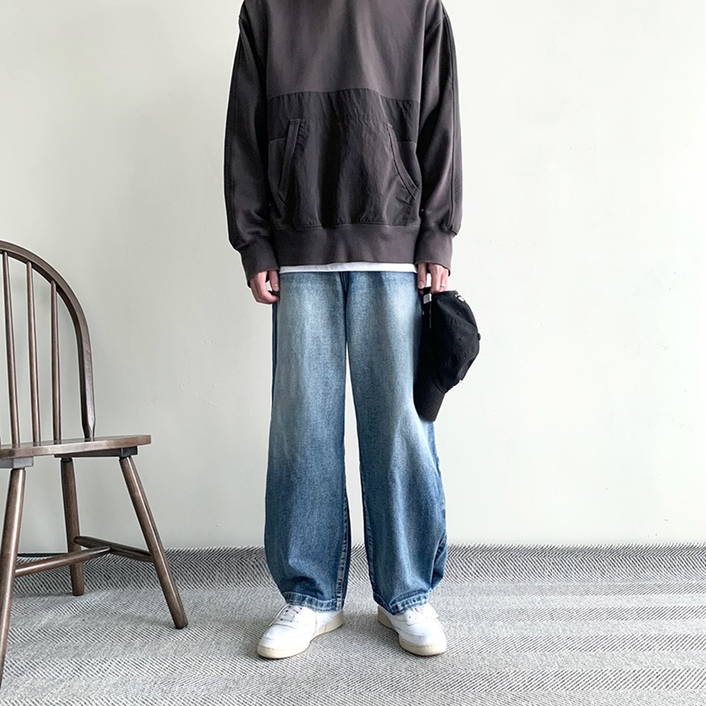 벌룬데님 남자와이드청바지 남자흑청바지 연청바지 - 상세 이미지 2
