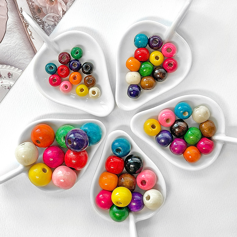  (20p) 컬러 나무구슬 랜덤컬러 - 10mm 12mm 14mm - 상품 이미지