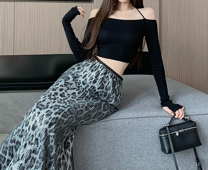 여자여자몰 특이한게좋아 스팽글 호피 머메이드롱스커트 가을 화려한스커트 이미지 8