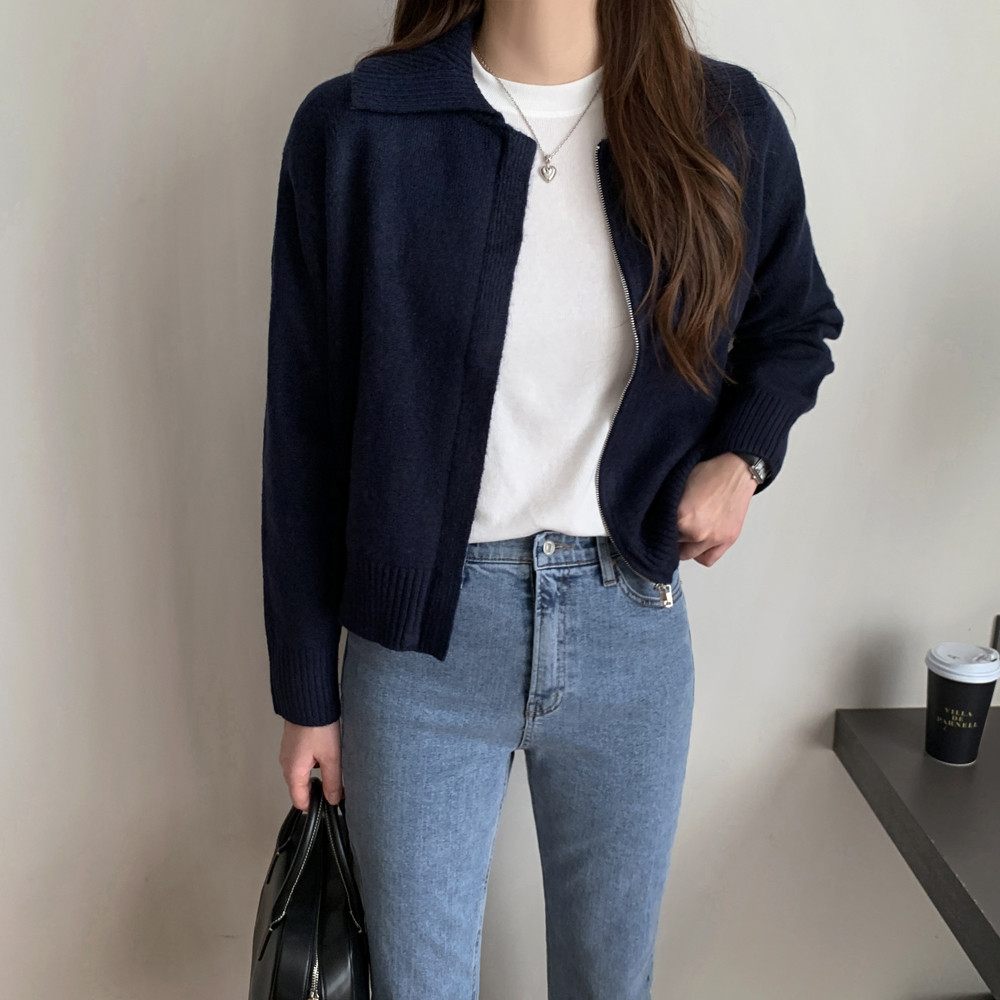 루즈핏 빅카라 집업 니트 가디건 울 간절기 가을 여자 가디건
