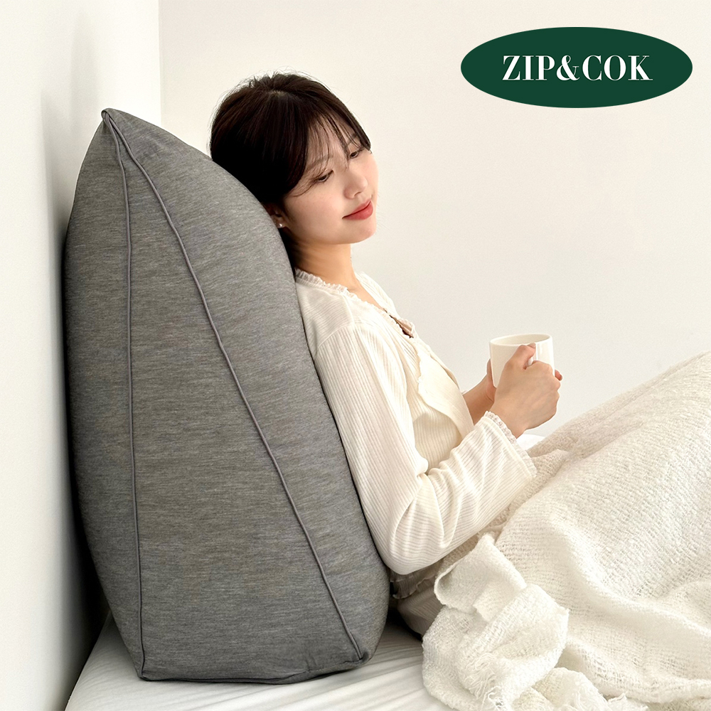 집앤콕 삼각 등받이쿠션 침대 쇼파 허리 중형 등쿠션 ML 코튼베이지