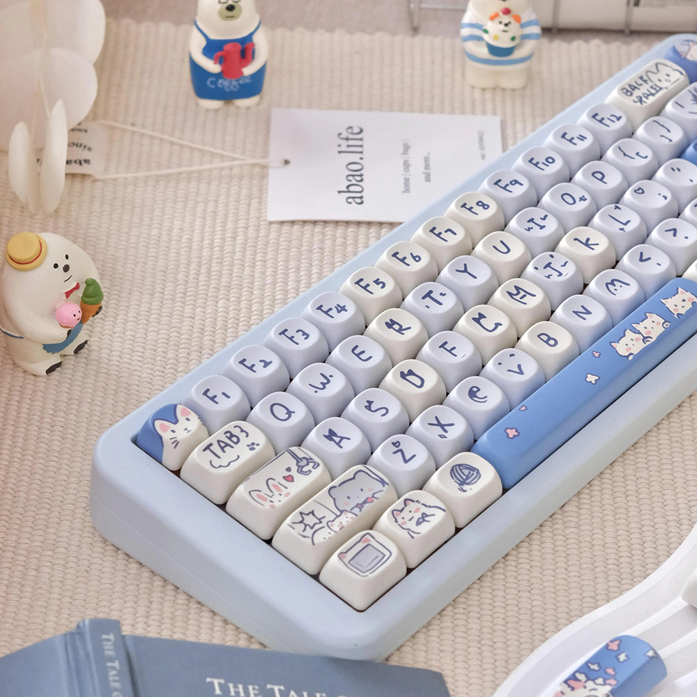 귀여운 바보 고양이 블루 MOA 키캡 PBT 114키 블루캣 조약돌 독거미 앱코 다얼유