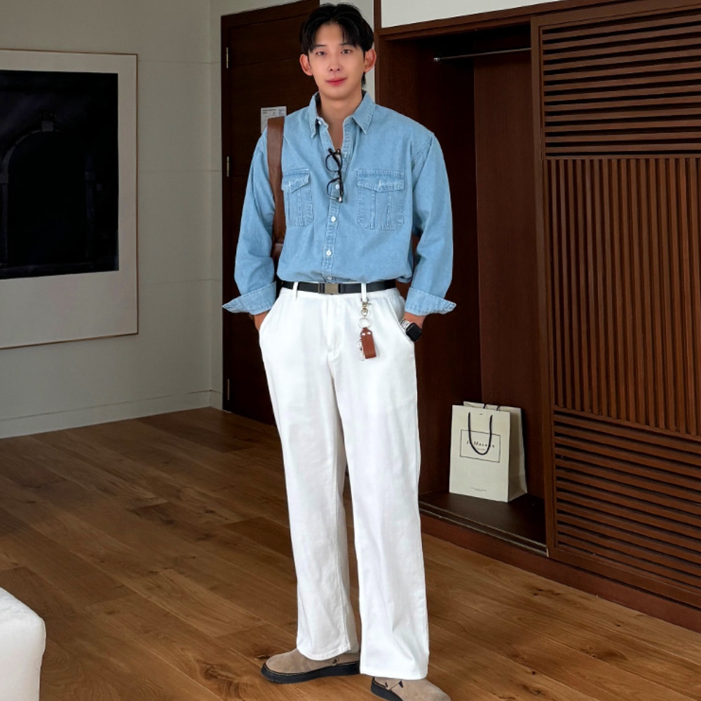 남자 벤데 봄 가을 카고포켓 데님 셔츠 남방 - 상세 이미지 4