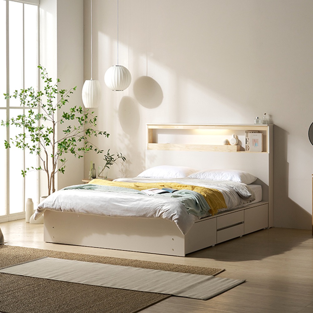 까사홈 헤이미 8271 수납형 LED 편백침대 퀸사이즈 프레임