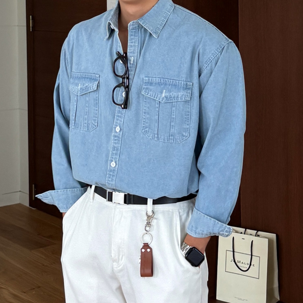 남자 벤데 봄 가을 카고포켓 데님 셔츠 남방 이미지 7