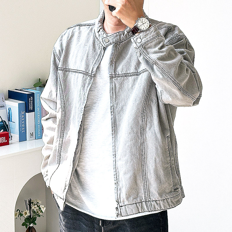 남자 청자켓 데님 바이커 라이더 차이나카라