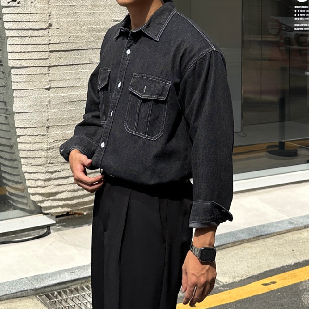 남자 벤데 봄 가을 카고포켓 데님 셔츠 남방 이미지 6