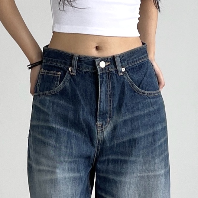 가을 진청 와이드 청바지 여성 하이웨스트 벌룬핏 배기 통 데님팬츠 오오티제이 ootj바지 - 상세 이미지 4