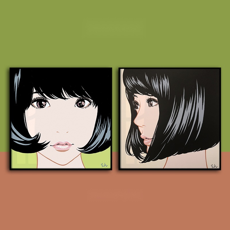 단발머리 소녀 트렌디 아티스트 포스터 인테리어 액자 - 상품 이미지