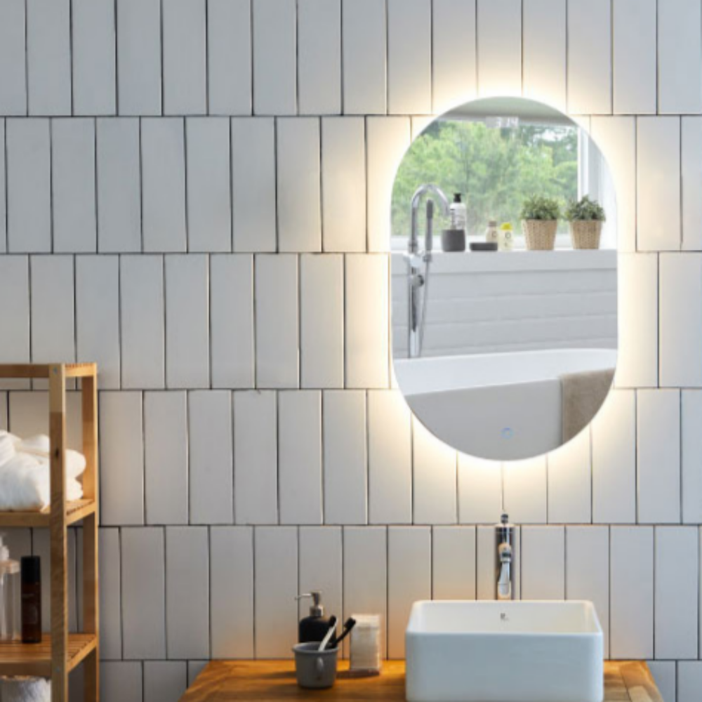 루미 타원형 LED 간접조명 벽거울 500x800 터치 인테리어 조명 거울