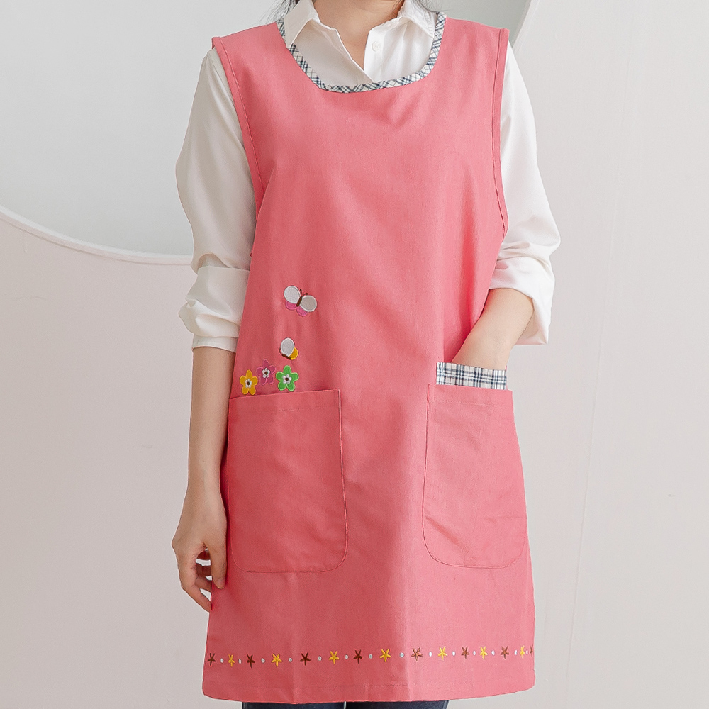 큰주머니 나비꽃 원피스앞치마 어린이집교사 앞치마 선생님 교회 빅사이즈 보육실습 요양원