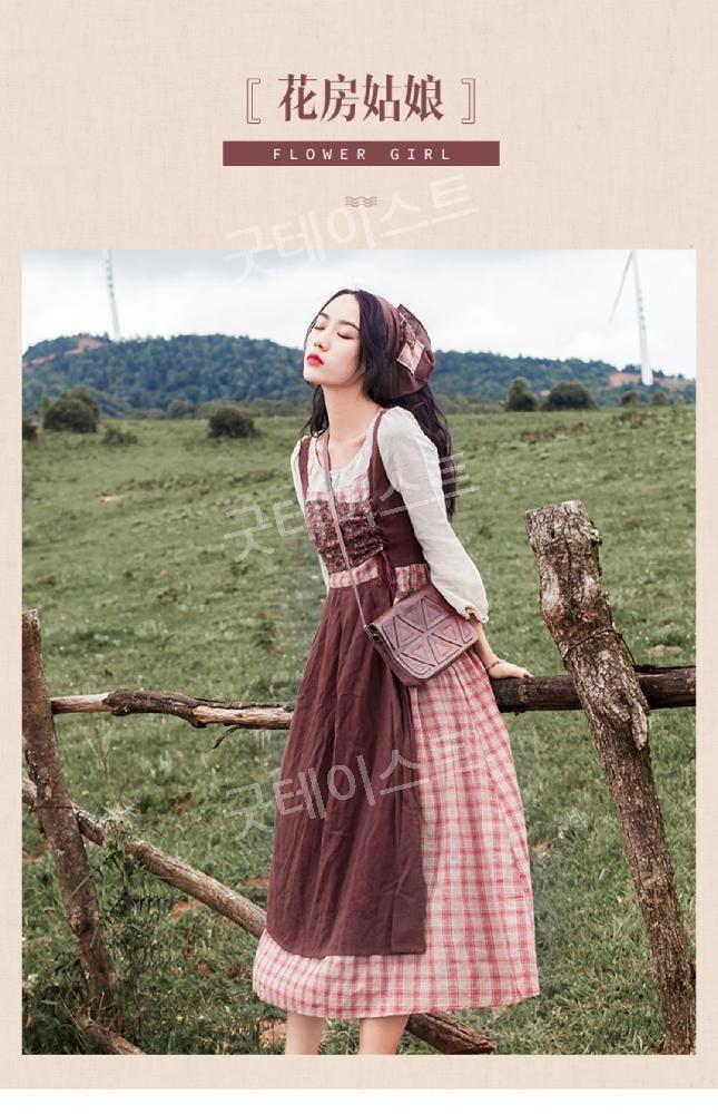 유럽풍 목가적 원피스 개화기 의상 복고풍 연극무대 블루 S - 상세 이미지 5