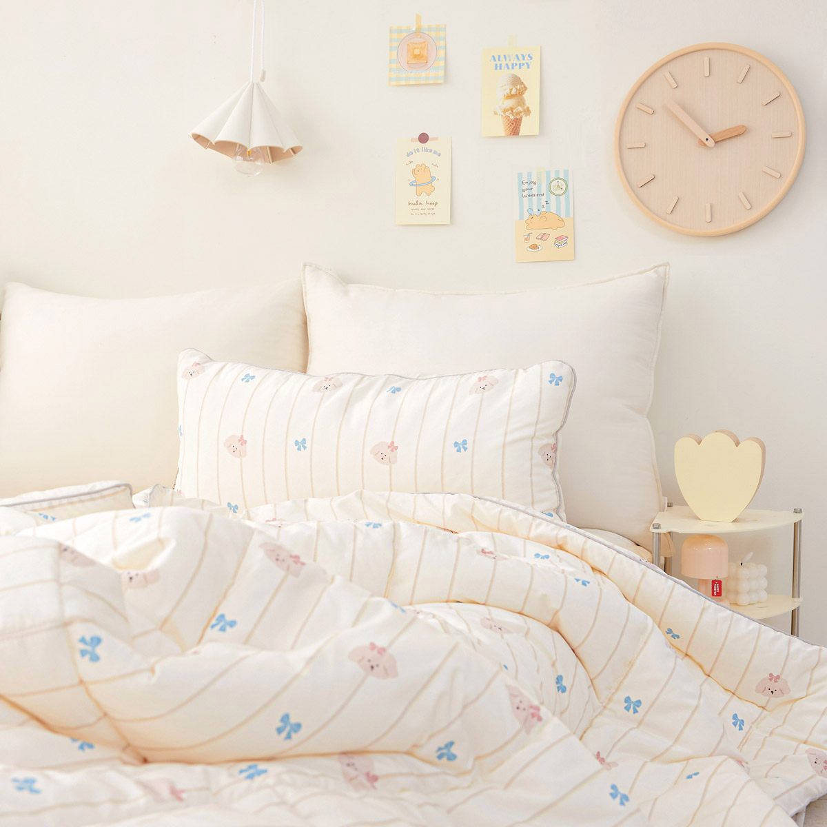 베베누보 모달 순면 유아 아기 사계절 차렵이불 2종 세트(이불+베개) 유아 리본퍼피