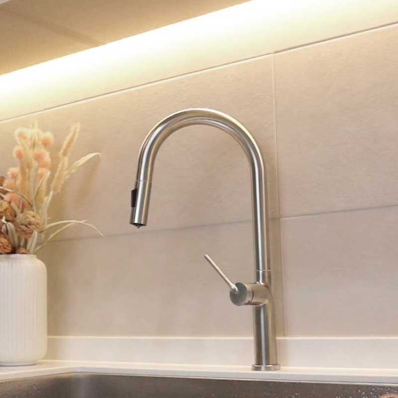 비욘드퍼니싱 싱크대수전 무광 거위목 주방수전 그물망토수구 일체형손잡이 스텐 고급형 MW6200