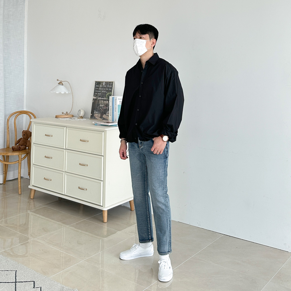 남자 미니멀 랜드 스트링 크롭 오버핏 긴팔 셔츠 3color 이미지 7