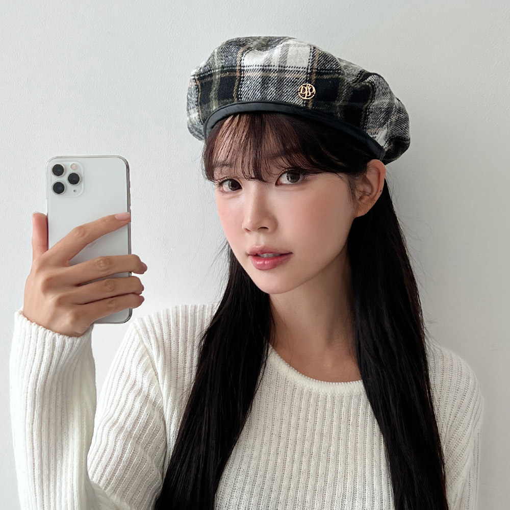 체크 빵모자 여자 베레모 화가모자 사이즈조절 가을 겨울 이미지 8