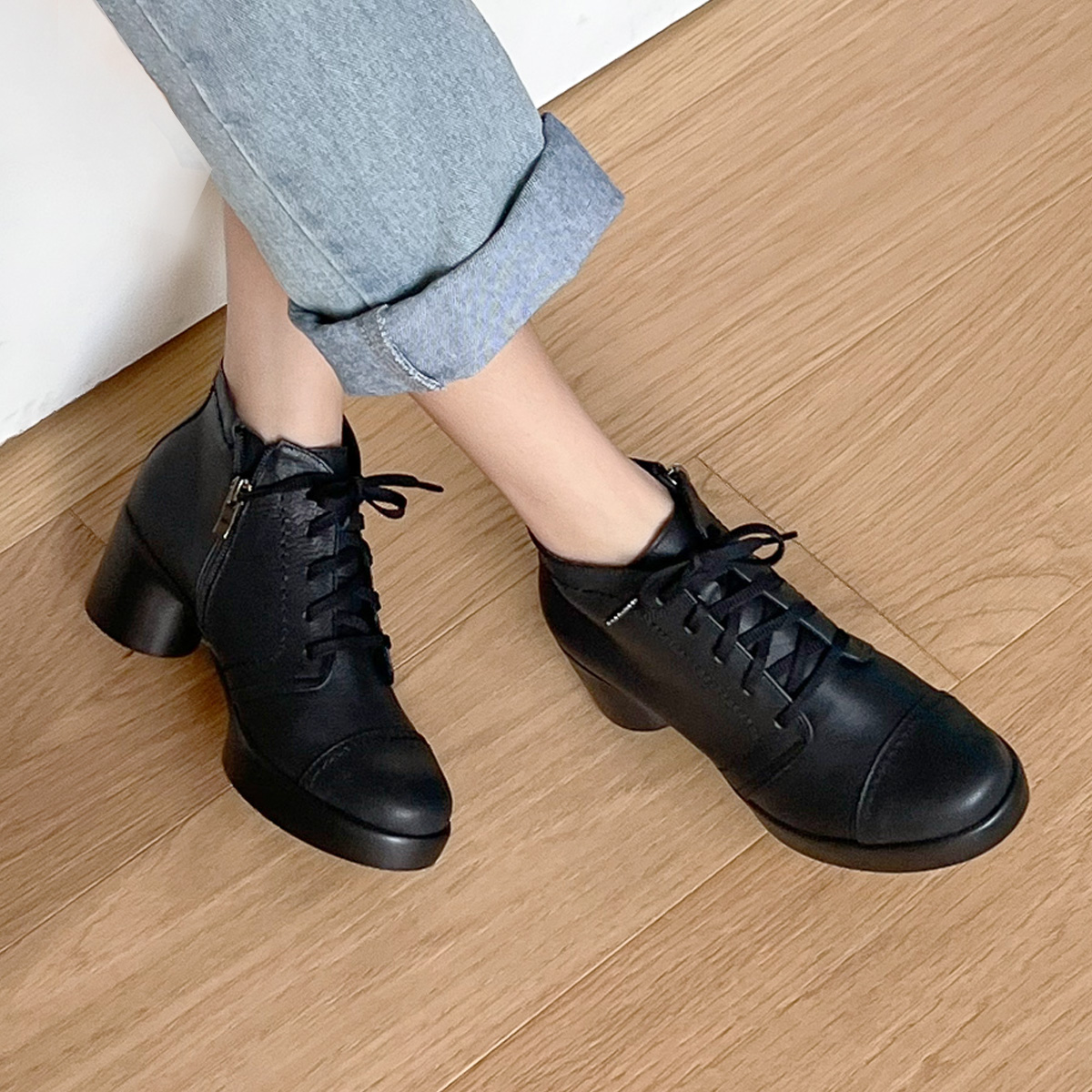 [GISSE 지쎄] 천연가죽 여성수제화 통굽 앵클부츠 GIS-43217