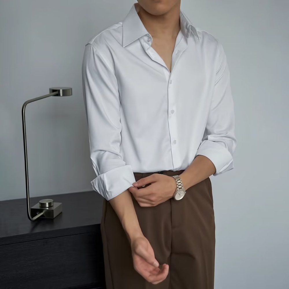 남자 심플 셔츠 웨딩 공연 무대 정장 비즈니스캐주얼 빅사이즈 4XL까지 와인레드 4컬러 - 상세 이미지 4