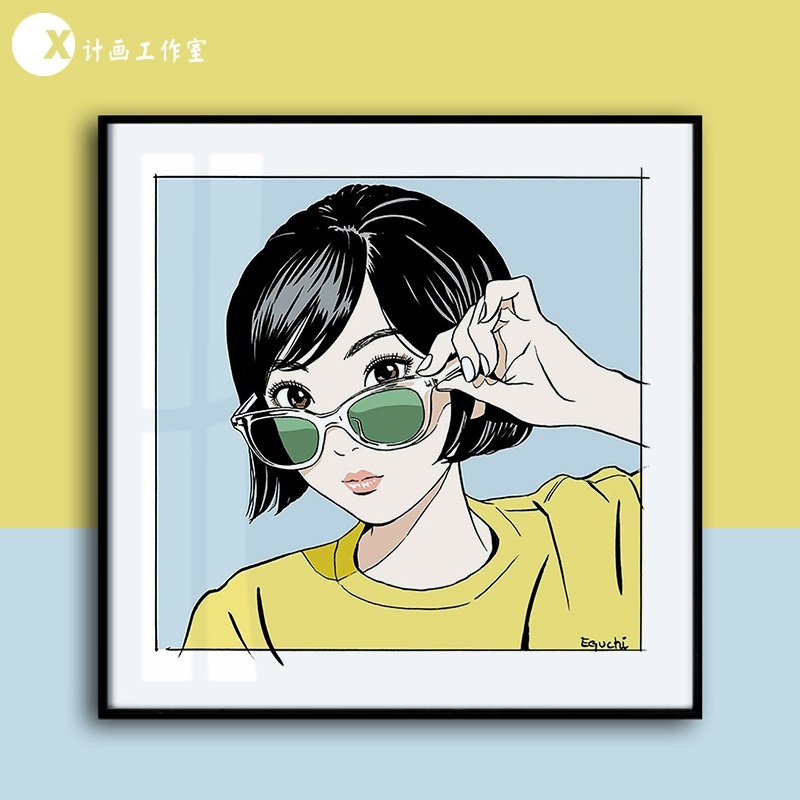 단발머리 소녀 트렌디 아티스트 포스터 인테리어 액자 - 상세 이미지 3